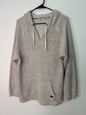 Ascend Men’s Knit V-Neck Hoodie Size L Beige Pullover Sweater Like New